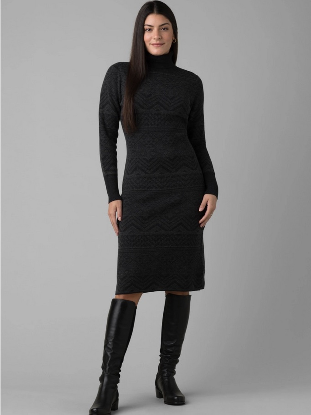 Prana Turtleneck Long Sleeve Sweater Dress - Black